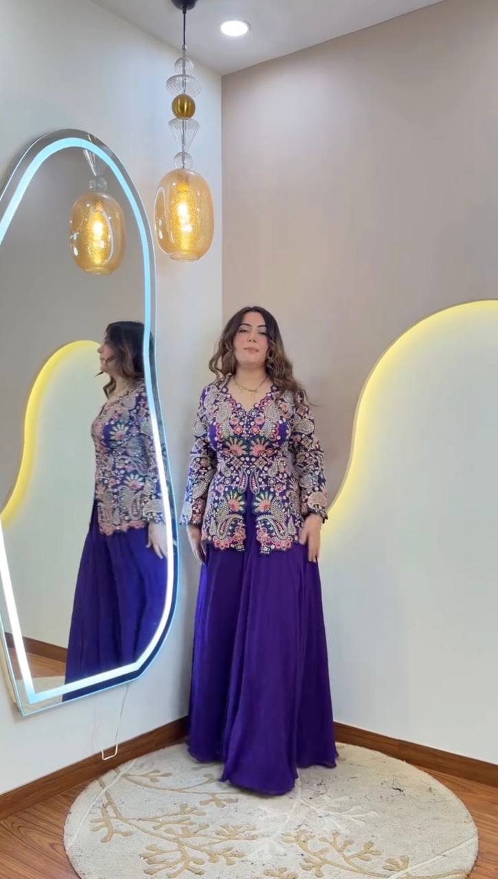 Georgette Embroidered Top Palazzo Set