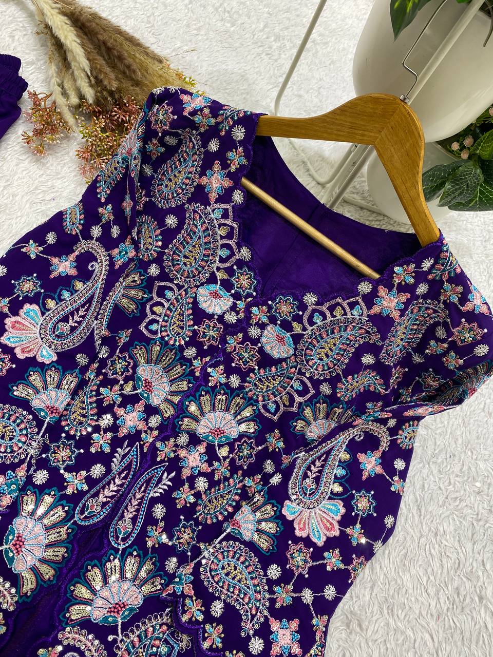Georgette Embroidered Top Palazzo Set