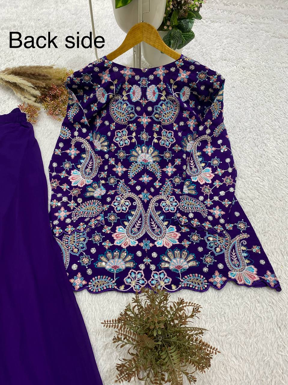 Georgette Embroidered Top Palazzo Set