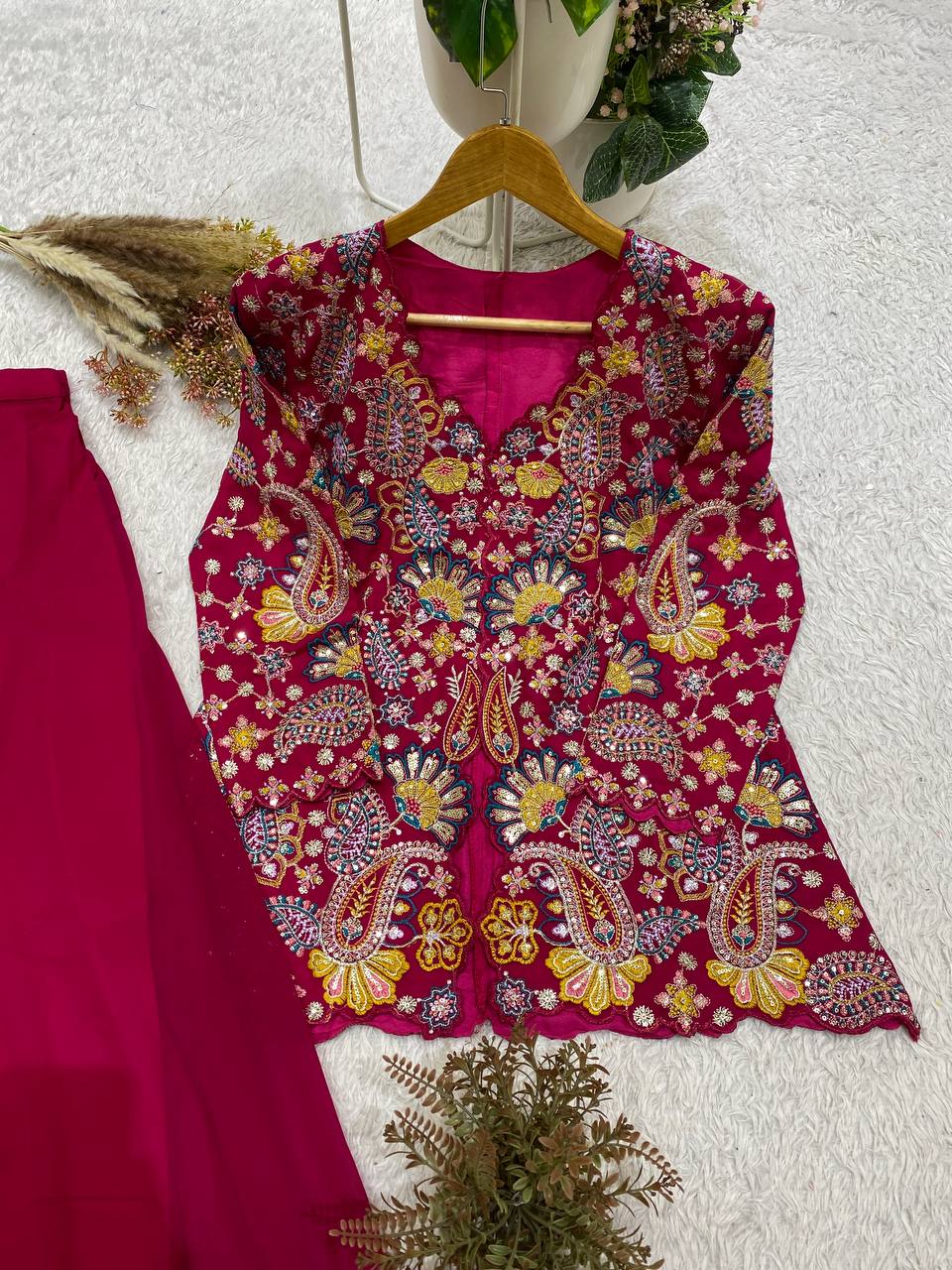 Georgette Embroidered Top Palazzo Set
