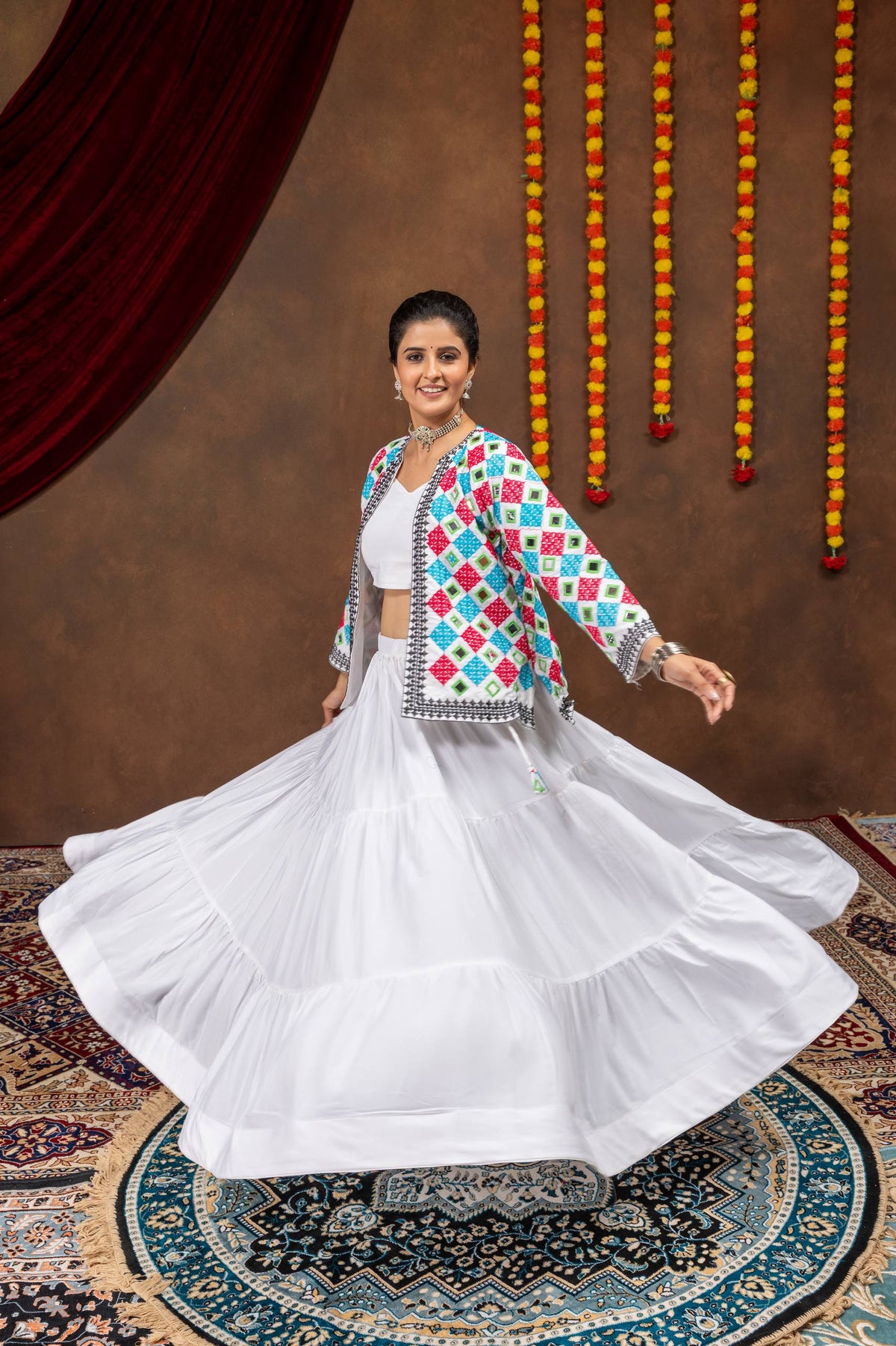 Navratri Rayon LeheNavratri Rayon Lehenga Setnga Blouse Koti Set