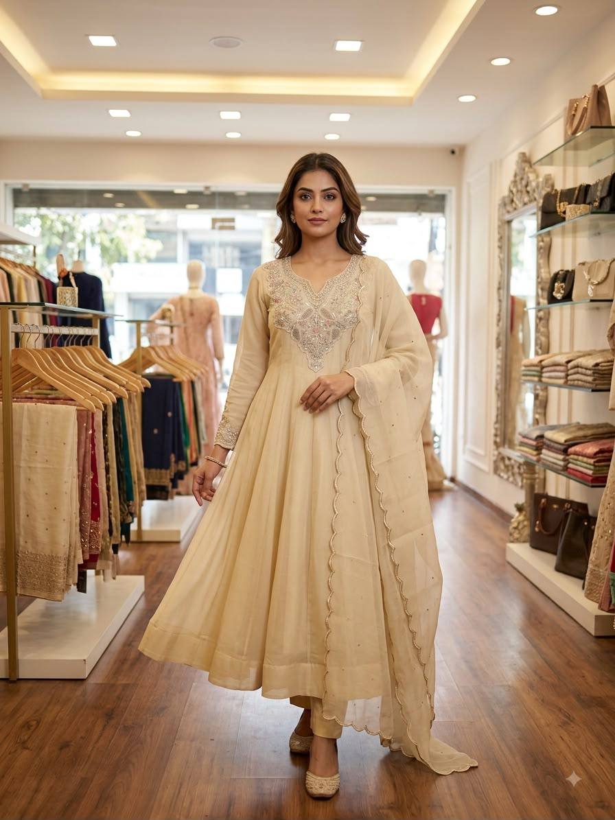 Cording Sequence Embroidered Gown Set