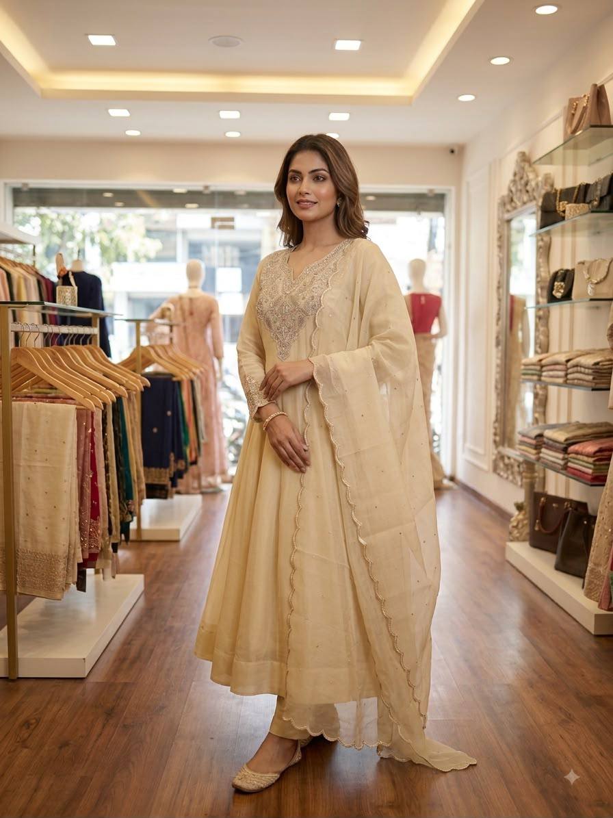 Cording Sequence Embroidered Gown Set