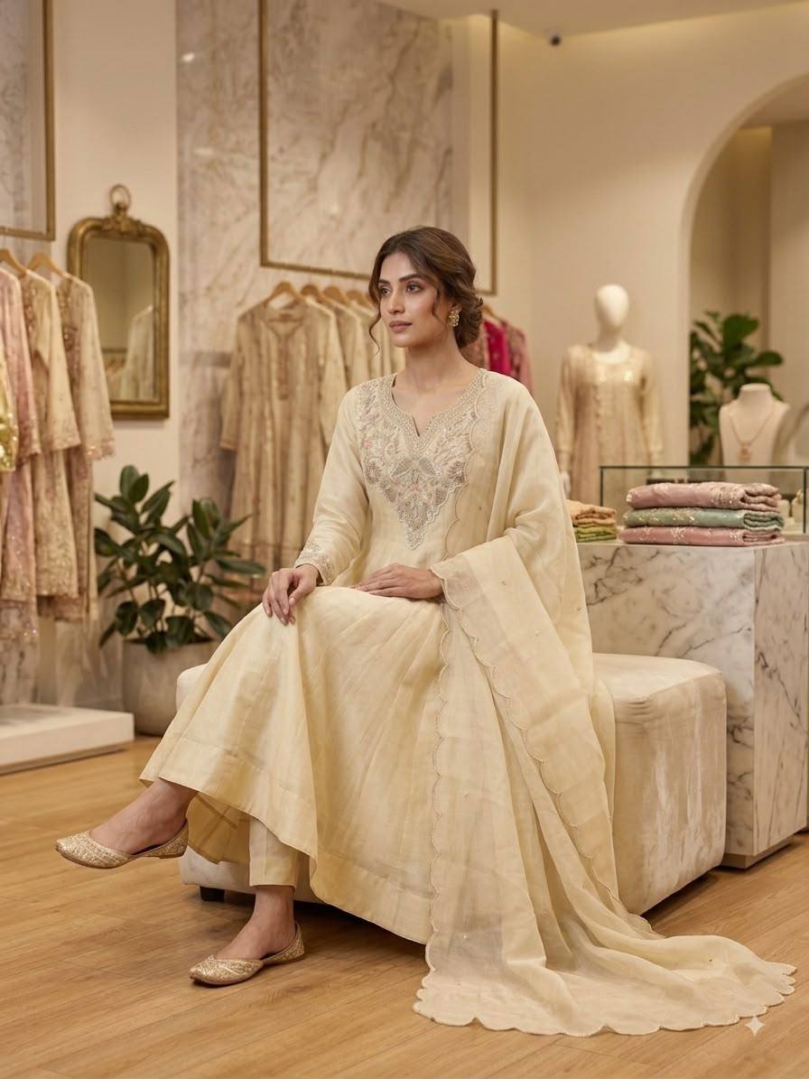 Cording Sequence Embroidered Gown Set