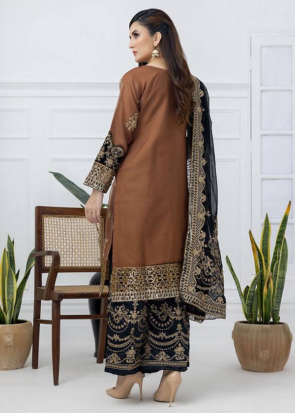 Heavy Embroidered Nylon Twill Net Kurti Palazzo Dupatta Set