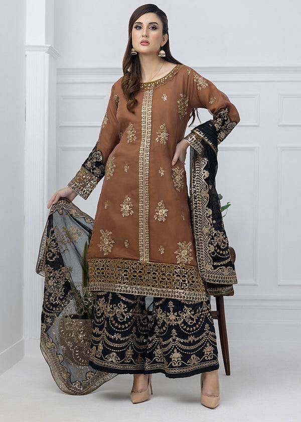 Heavy Embroidered Nylon Twill Net Kurti Palazzo Dupatta Set