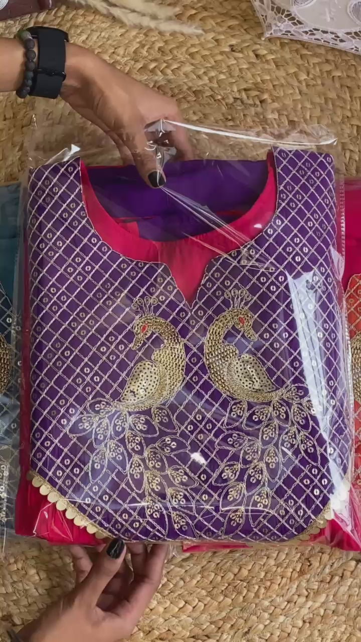 Mul Chanderi Embroidered Kurti Pant Dupatta Set