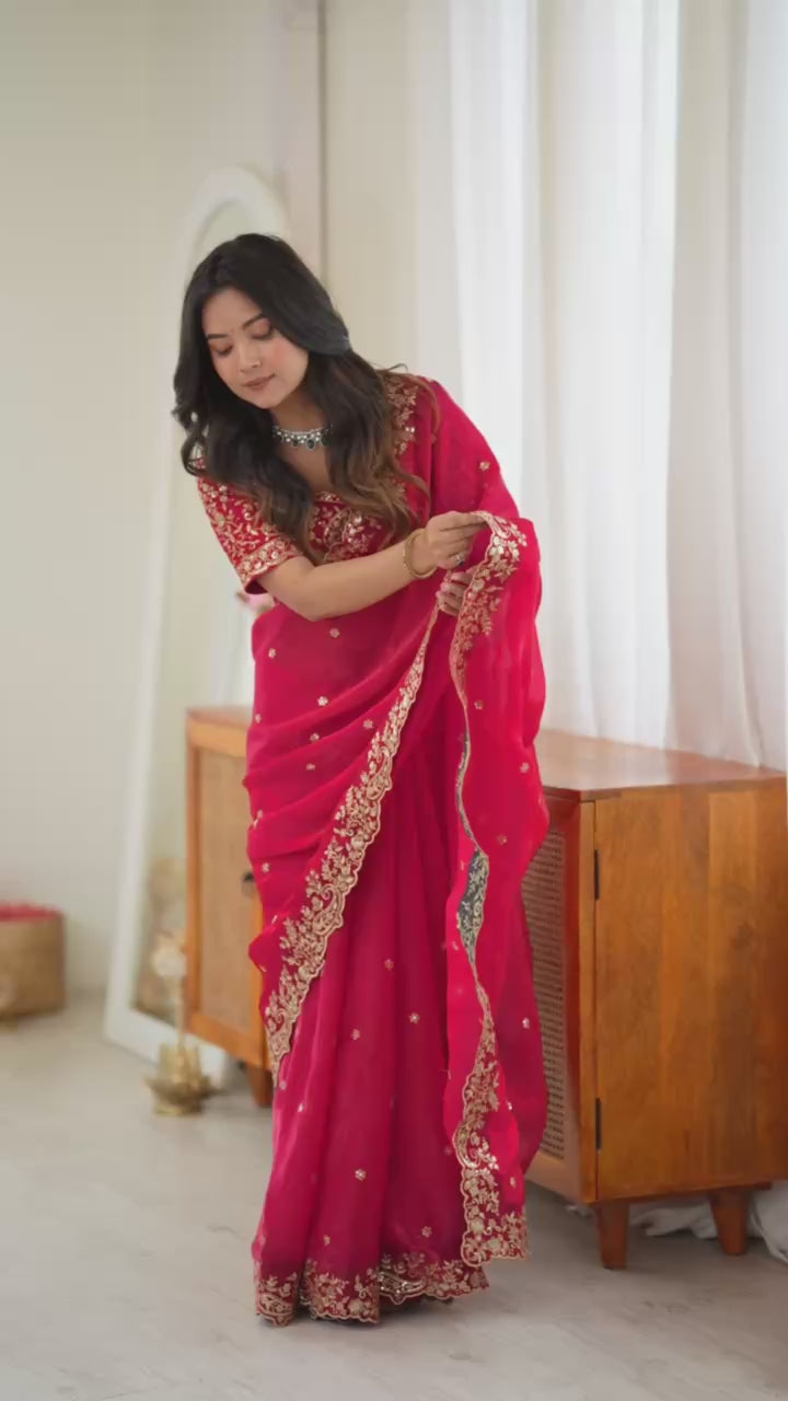Elegant Heavy Fendy Silk Thread & Sequin Embroidered Saree