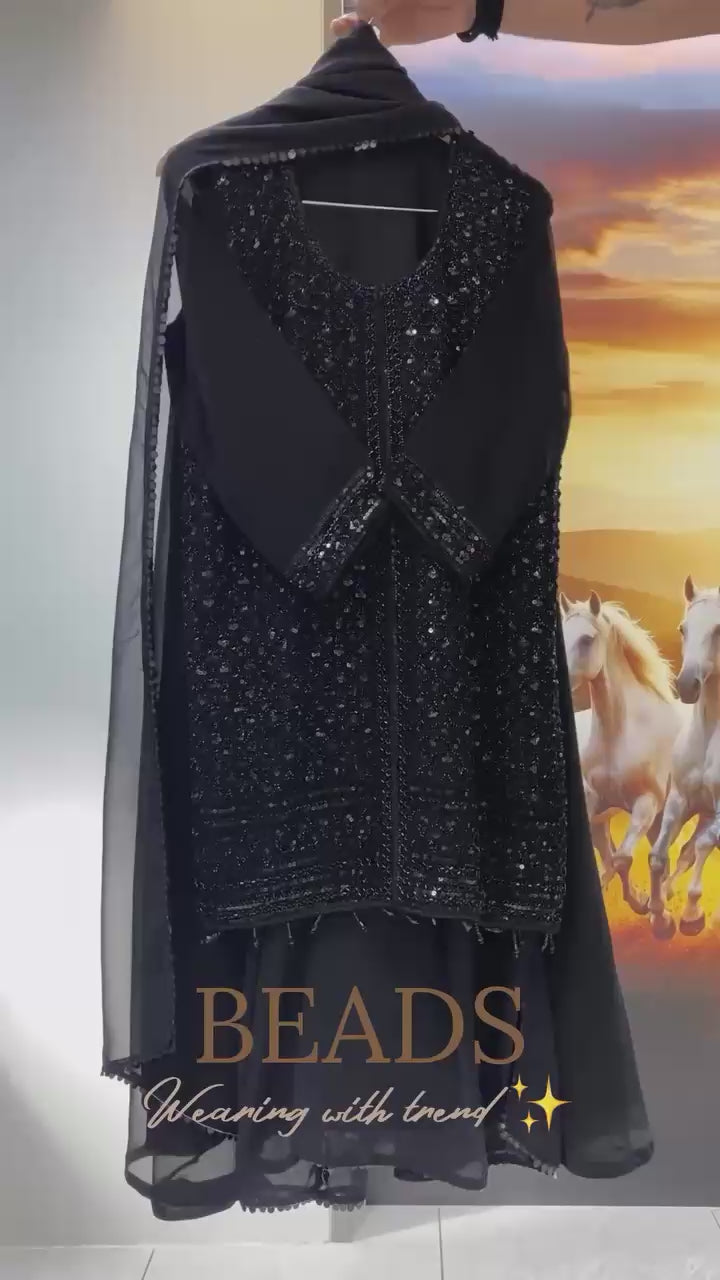Black Beads Embroidered Palazzo Set