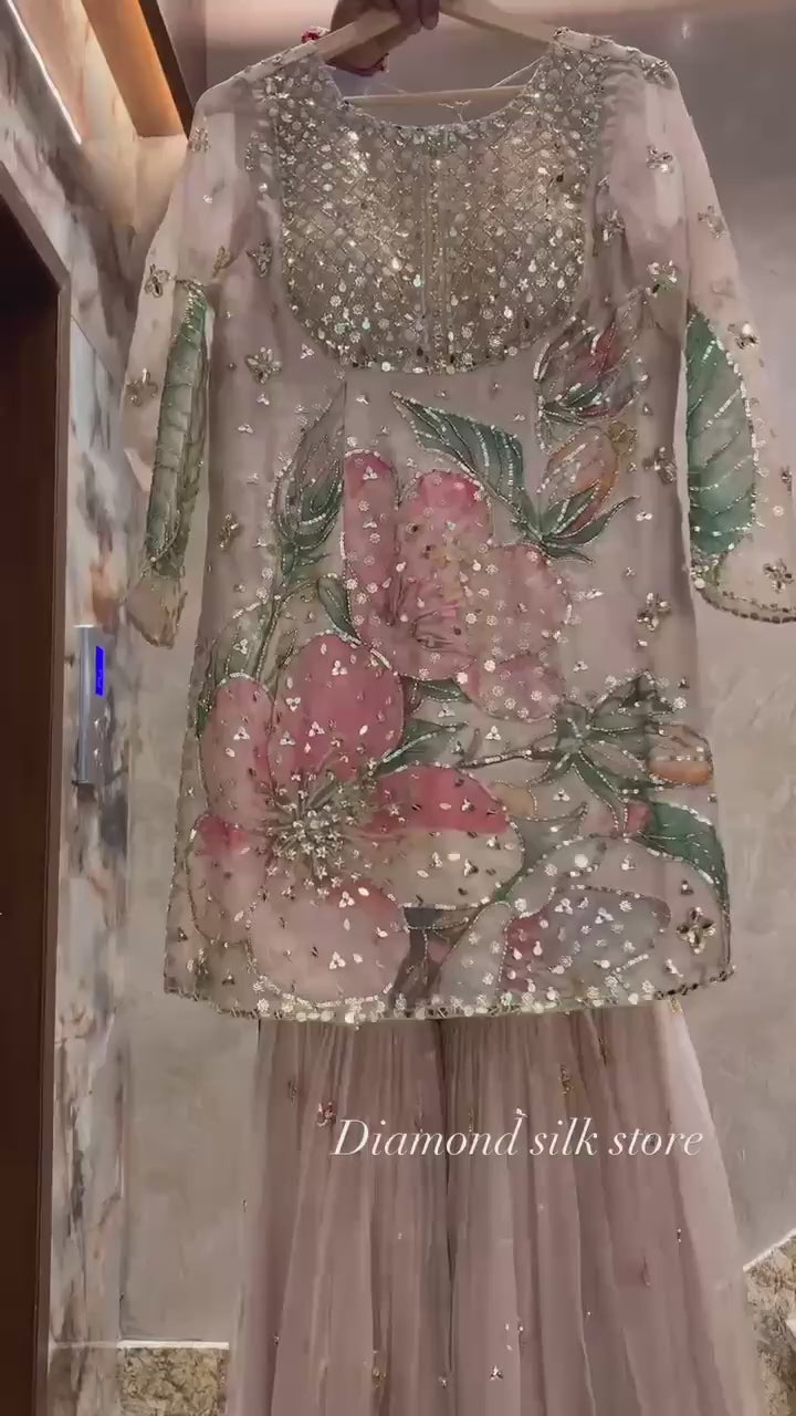 Printed Soft Organza Sharara Suit with Embroidered Dupatta | Jayant