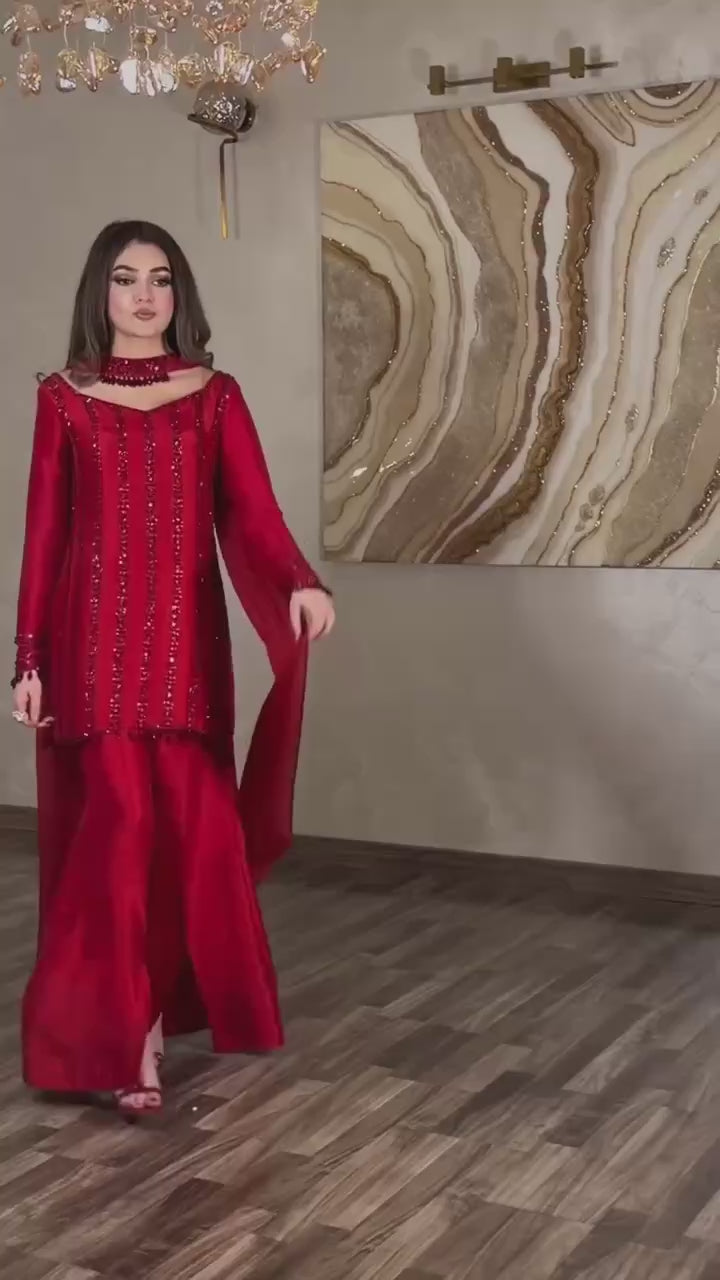 Rangoli Silk Embroidered Kurti Palazzo Set with Dupatta | Designer Party Wear Ethnic Suit for Women