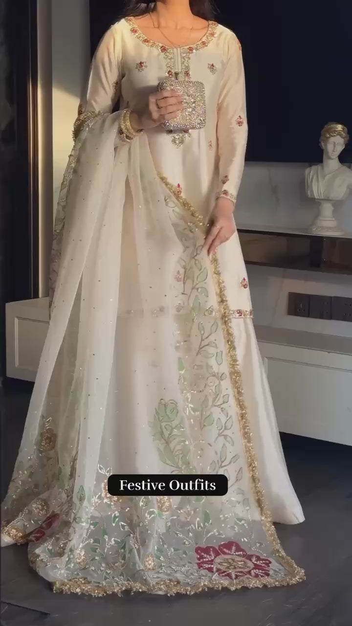 Faux Georgette Embroidered Sharara Set