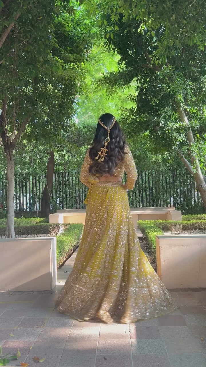 Premium Mustard Yellow Embroidered Lehenga Choli with Dori & Sequin Work