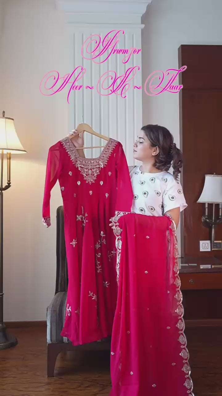 Georgette Embroidered Anarkali Kurti Pant & Dupatta Set