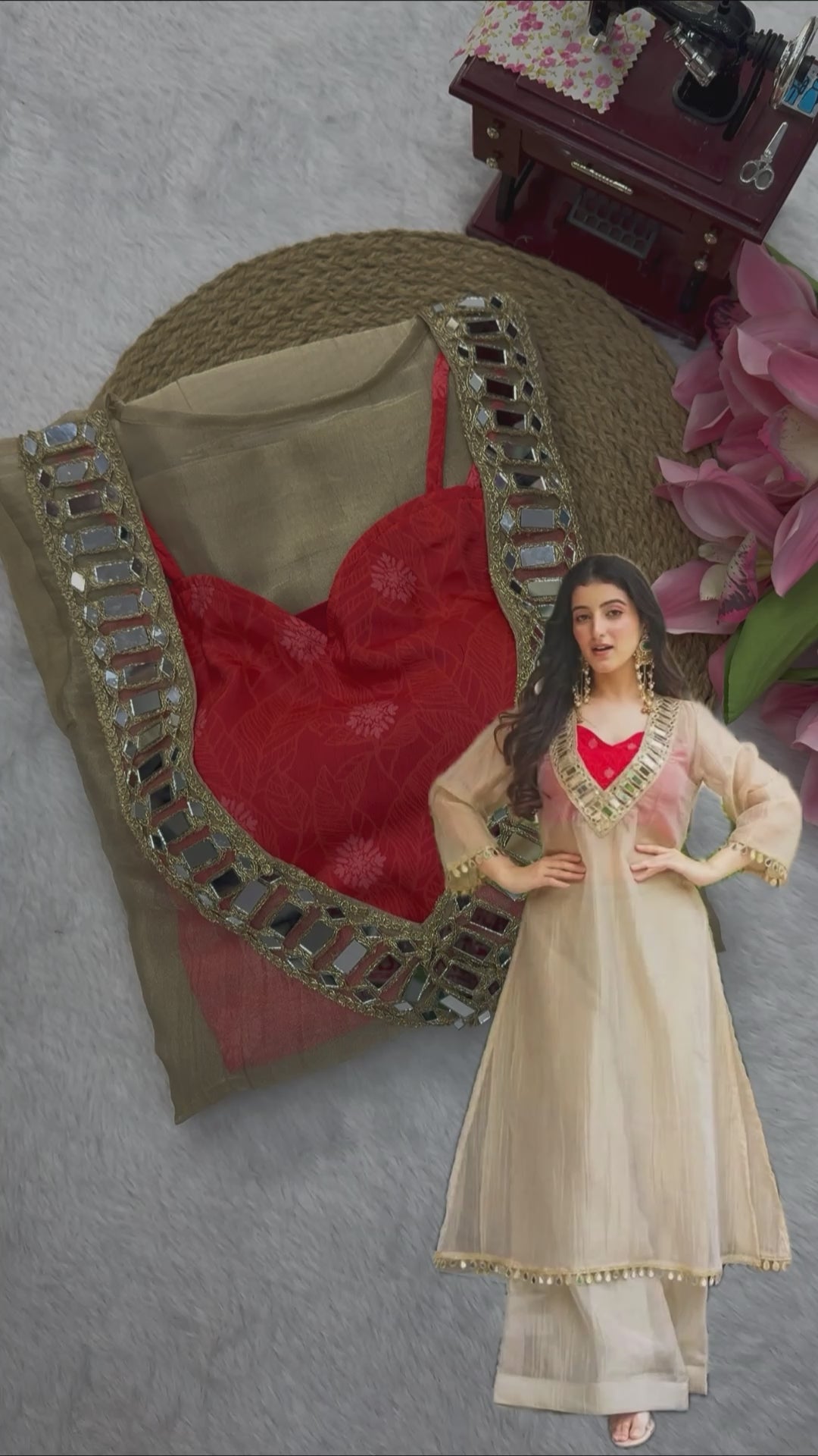 Premium Salsa Silk Anarkali Kurta Set with Original Mirror Work