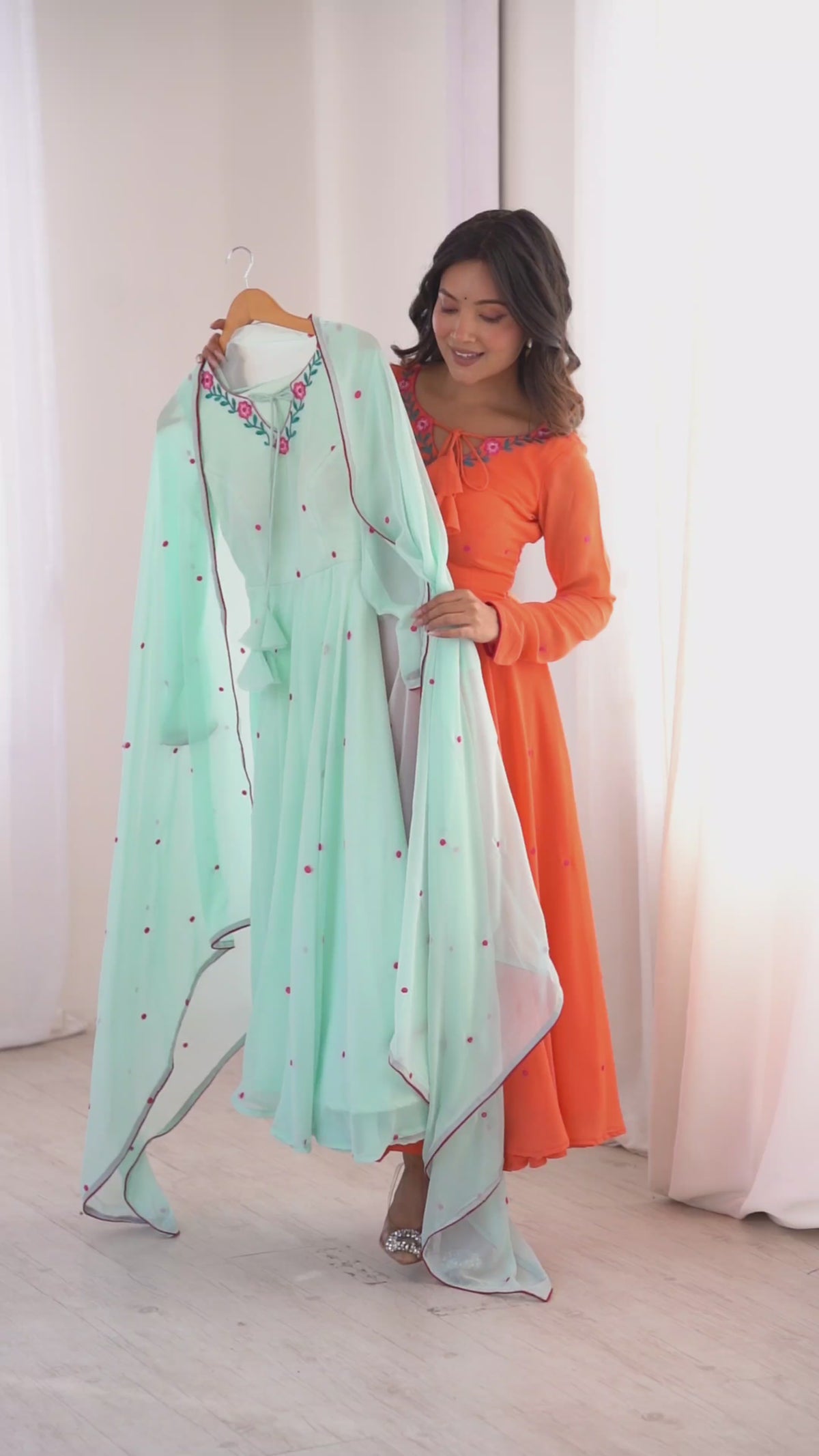 Embroidered Anarkali Suit Set With Pant & Dupatta