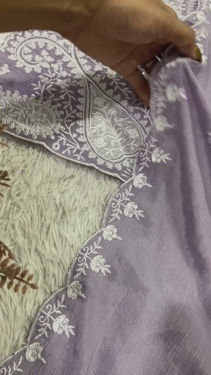 Lavender Air Tex Chinon Embroidered Suit Set