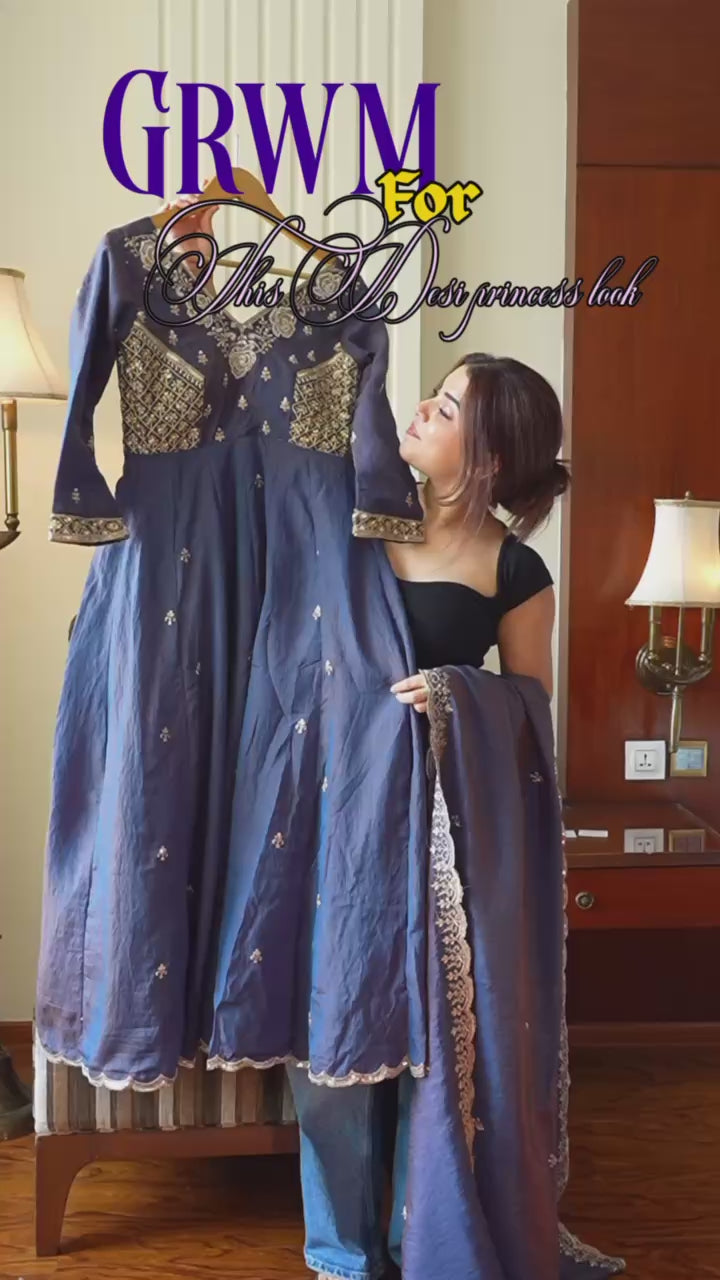 Embroidered Anarkali Gown with Dupatta