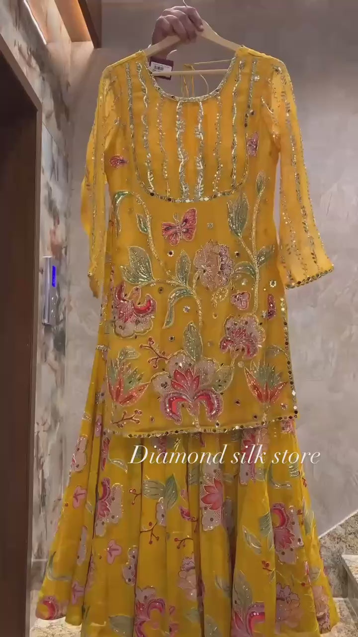 Mustard Organza Sharara Suit | Jayant Fashion