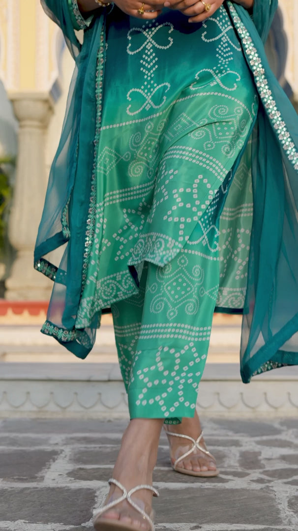 Pink Chinnon Silk Printed Kurta Pant Set with Nazmeen Dupatta | Women's Designer Festive Wear Suit