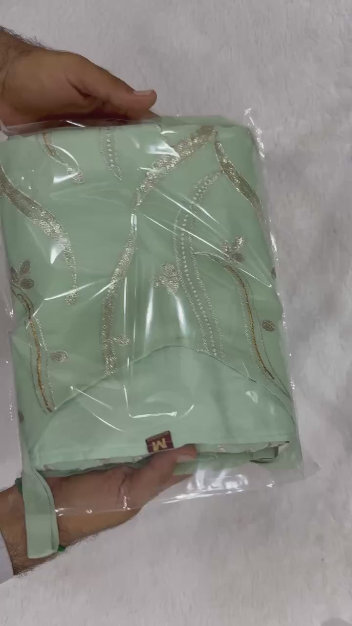 Mint Green Faux Georgette Embroidered Kurti Palazzo Set with Dupatta | Designer Party & Festive Wear Suit for Women