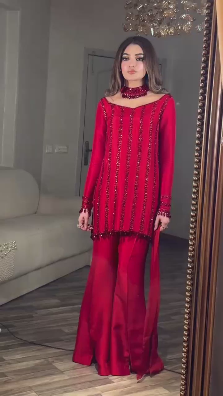 Rangoli Silk Embroidered Kurti Palazzo Set with Dupatta | Designer Party Wear Ethnic Suit for Women