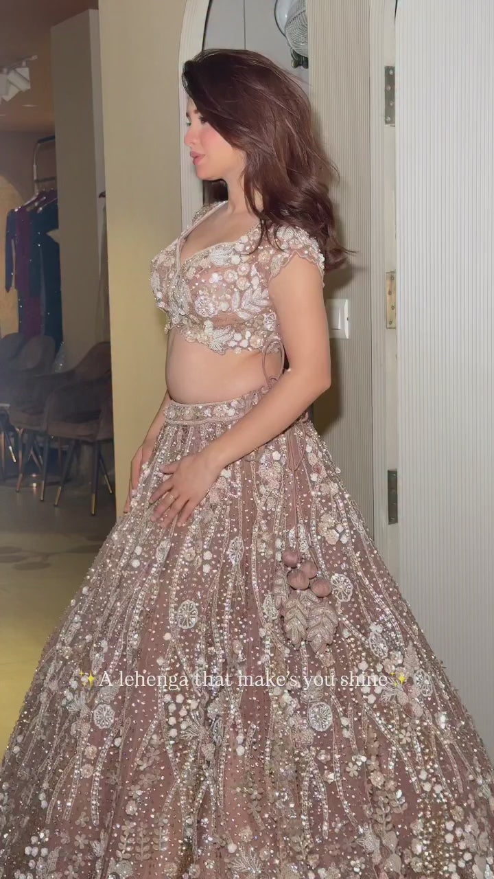 Rose Gold Butterfly Soft Net Lehenga Choli with Heavy Sequin & Dori Work
