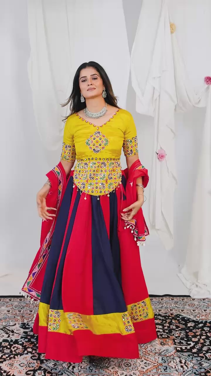 Cotton Navratri Lehenga Choli with Mirror Work Dupatta