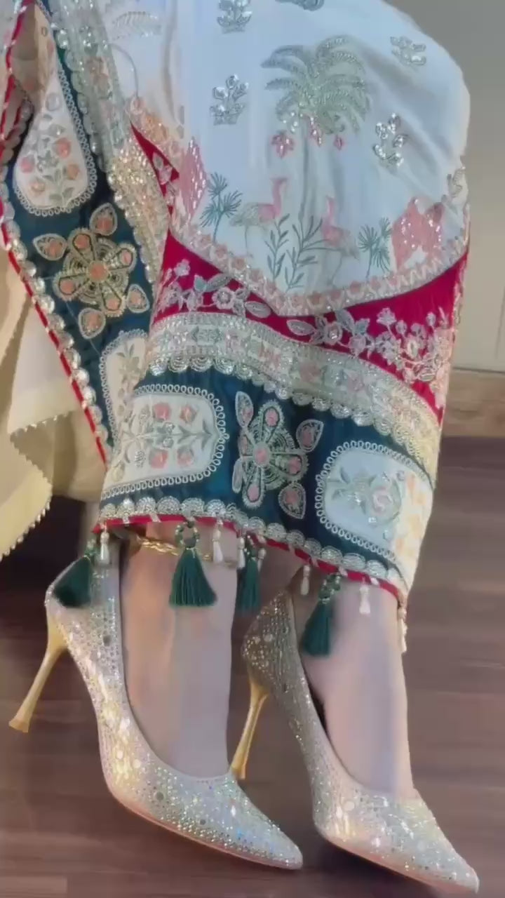 Elegant Star Silk Embroidered Pant Suit with Rangoli Dupatta
