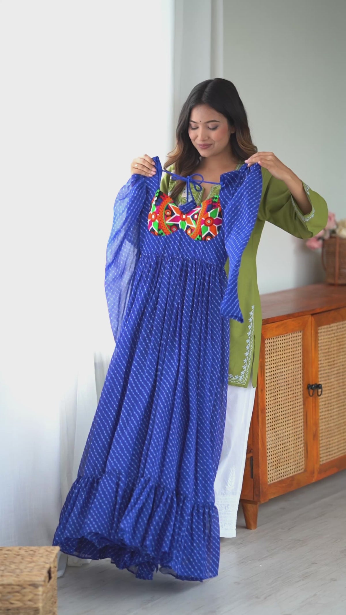 Designer Georgette Printed Gown With Chain-Stitch Work