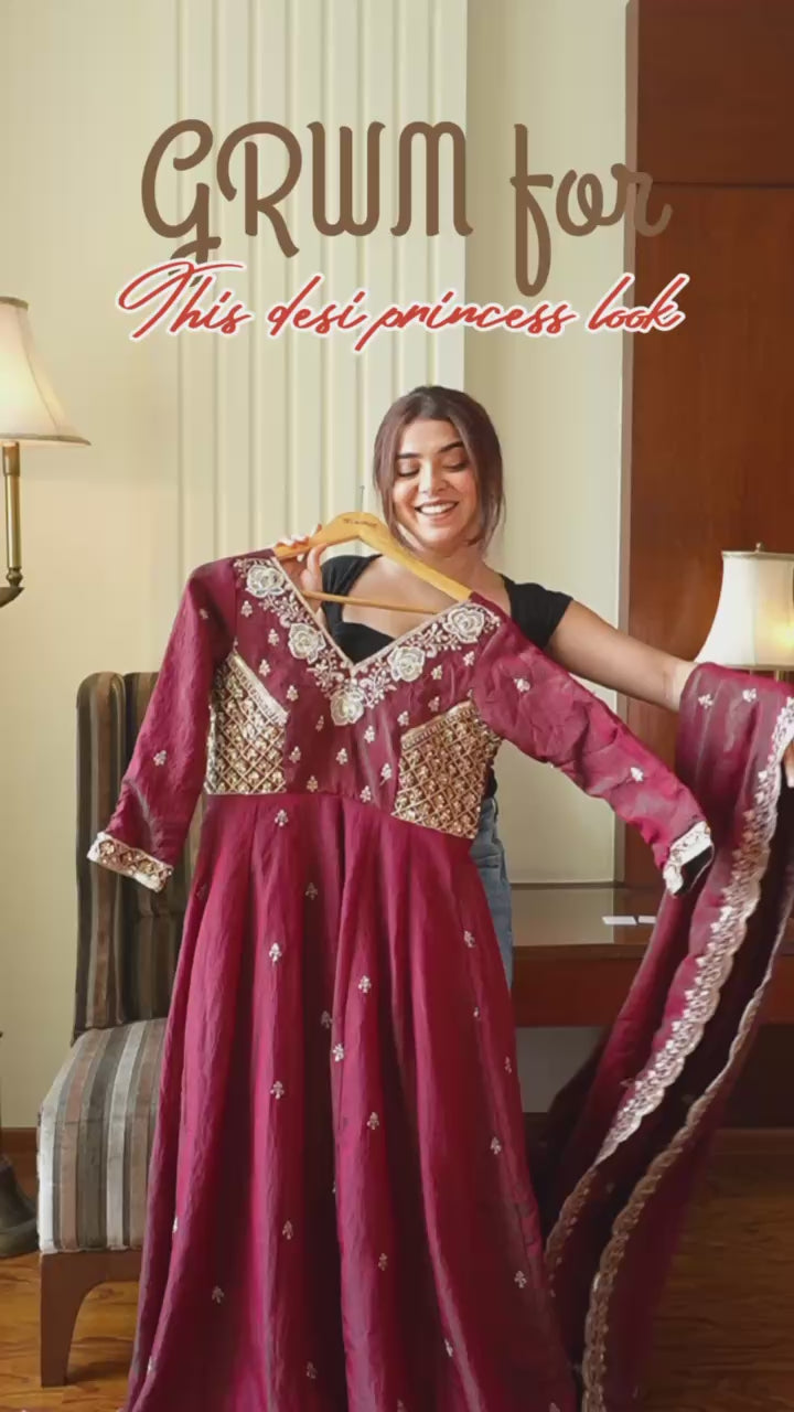 Embroidered Anarkali Gown with Dupatta