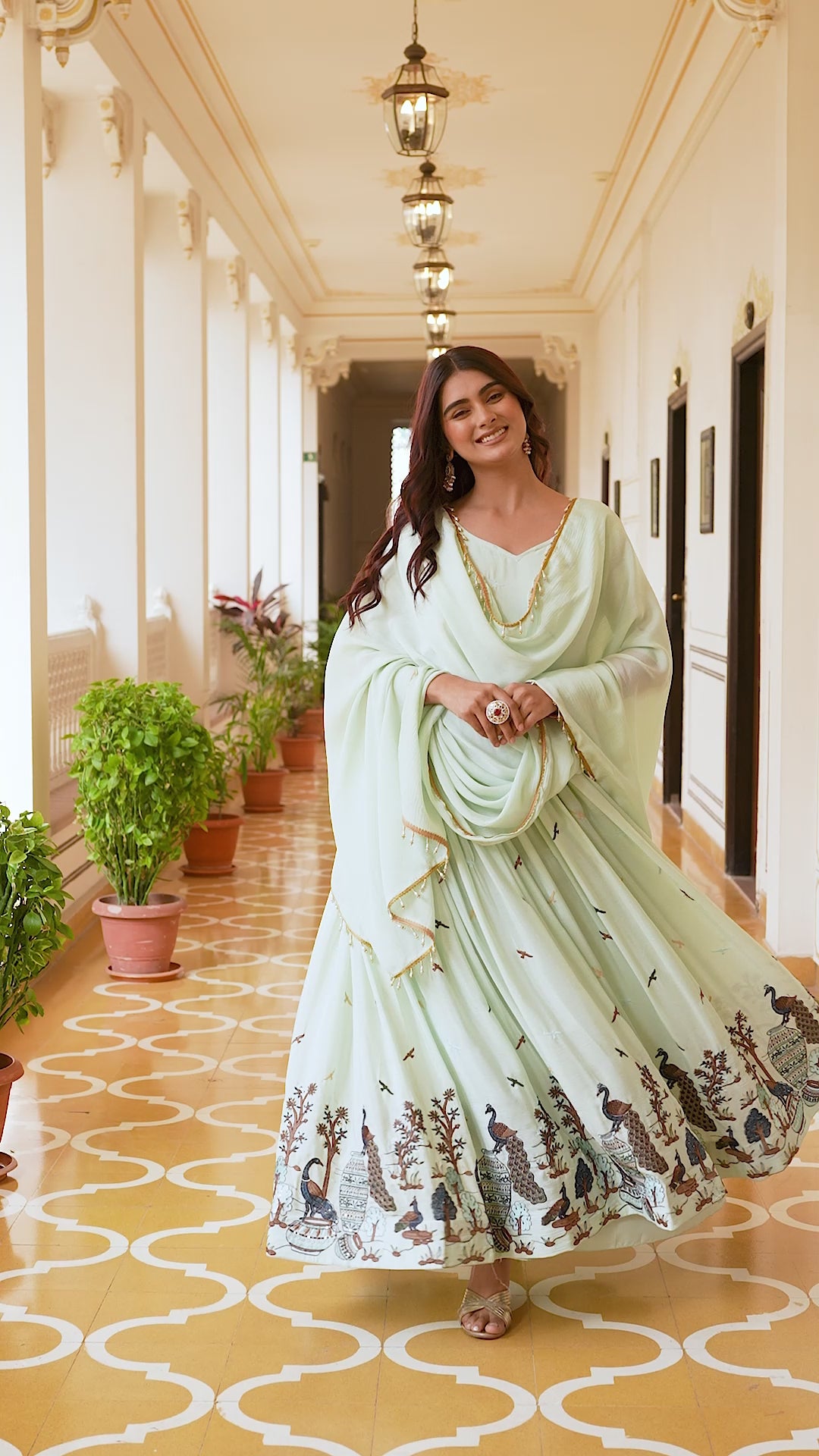 Mint Green Printed Anarkali Gown with Dupatta | Designer Festive Ethnic Wear | Premium Party Wear Dress