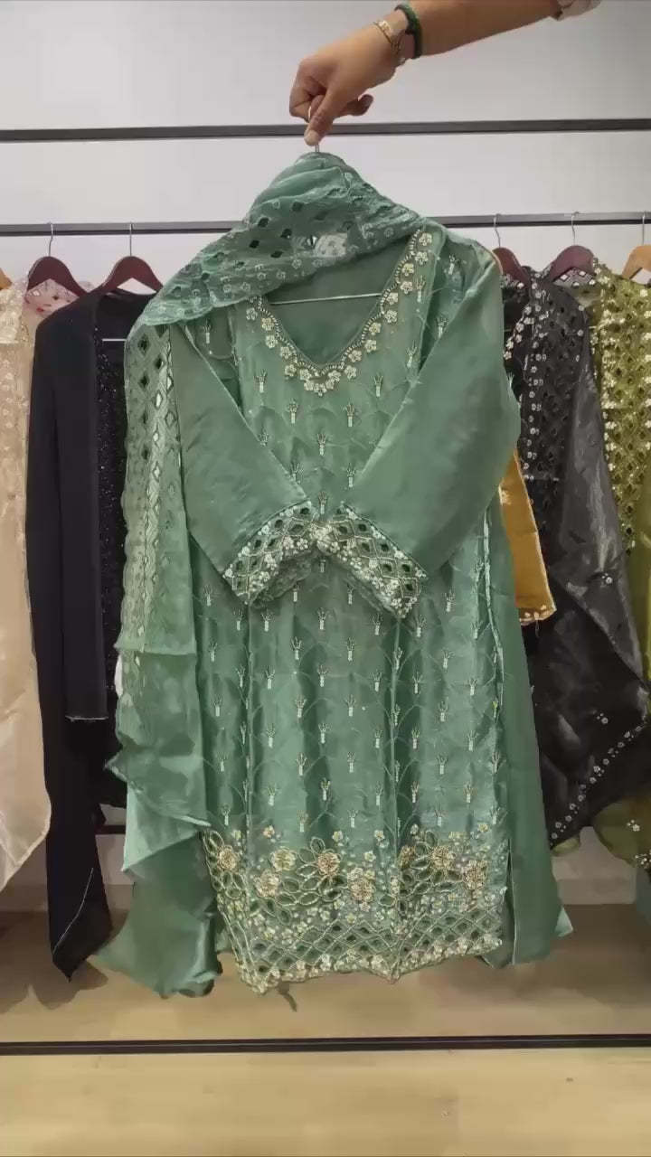 Fendy Embroidered Kurti Palazzo Set with Dupatta