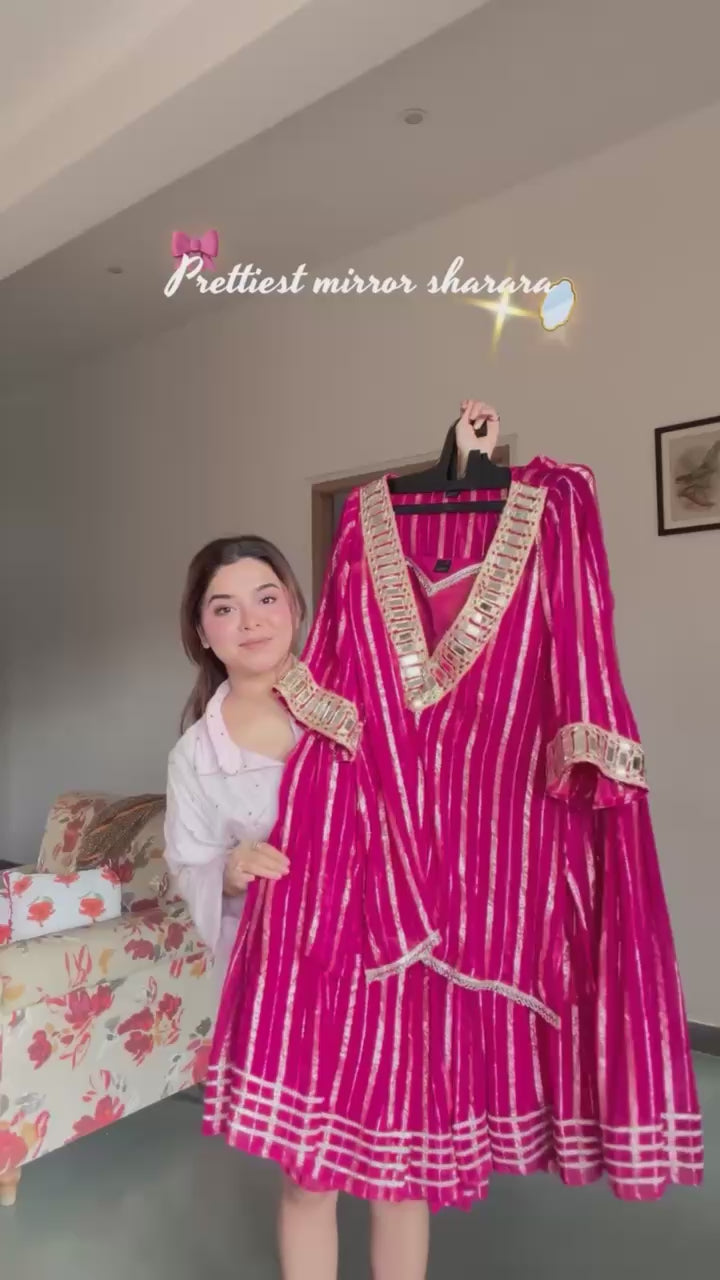 Royal Magenta Gold Zari Sharara Set with Real Mirror Work