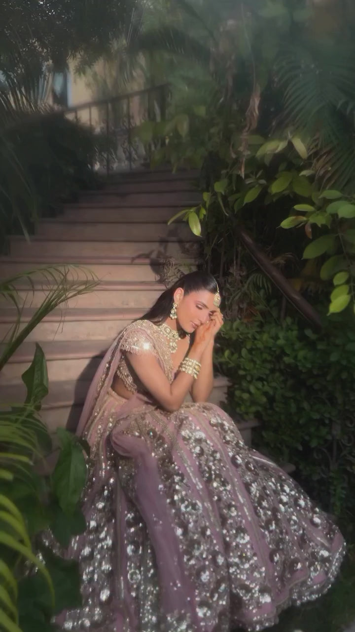 Pink Premium Butterfly Net Bridal Lehenga with Heavy Sequin & Dori Work