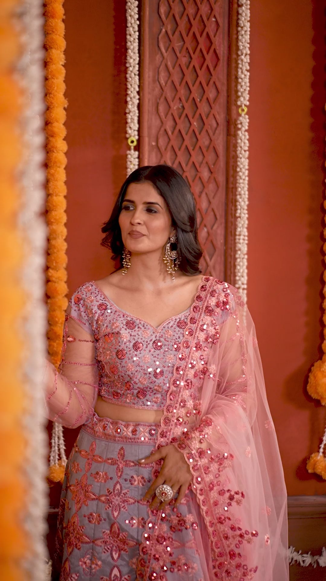Premium Pink Embroidered Malburi Silk Bridal Lehenga with Heavy Sequin Work