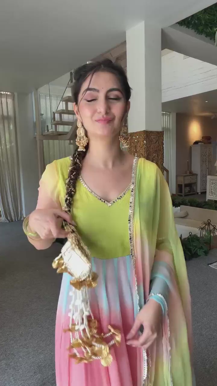 Pastel Rainbow Digital Print Georgette Anarkali Suit Set with Dupatta