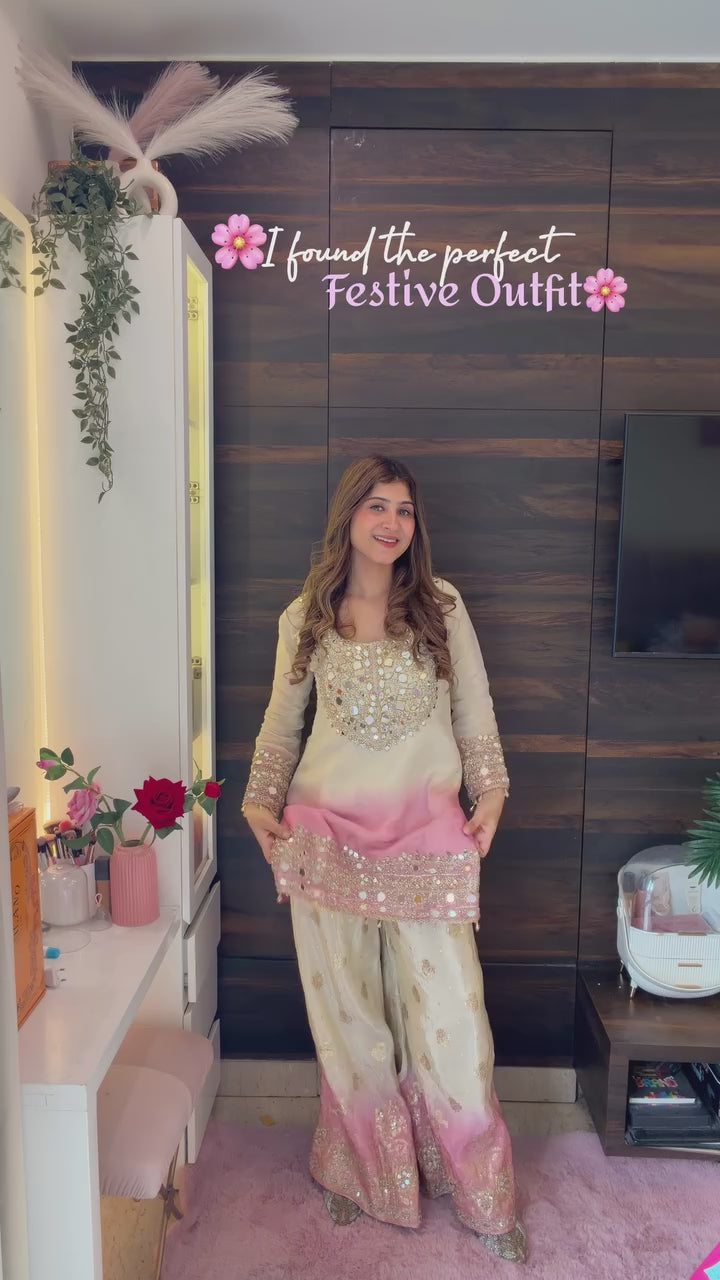 Blush Mirror Magic – Star Georgette Palazzo Suit