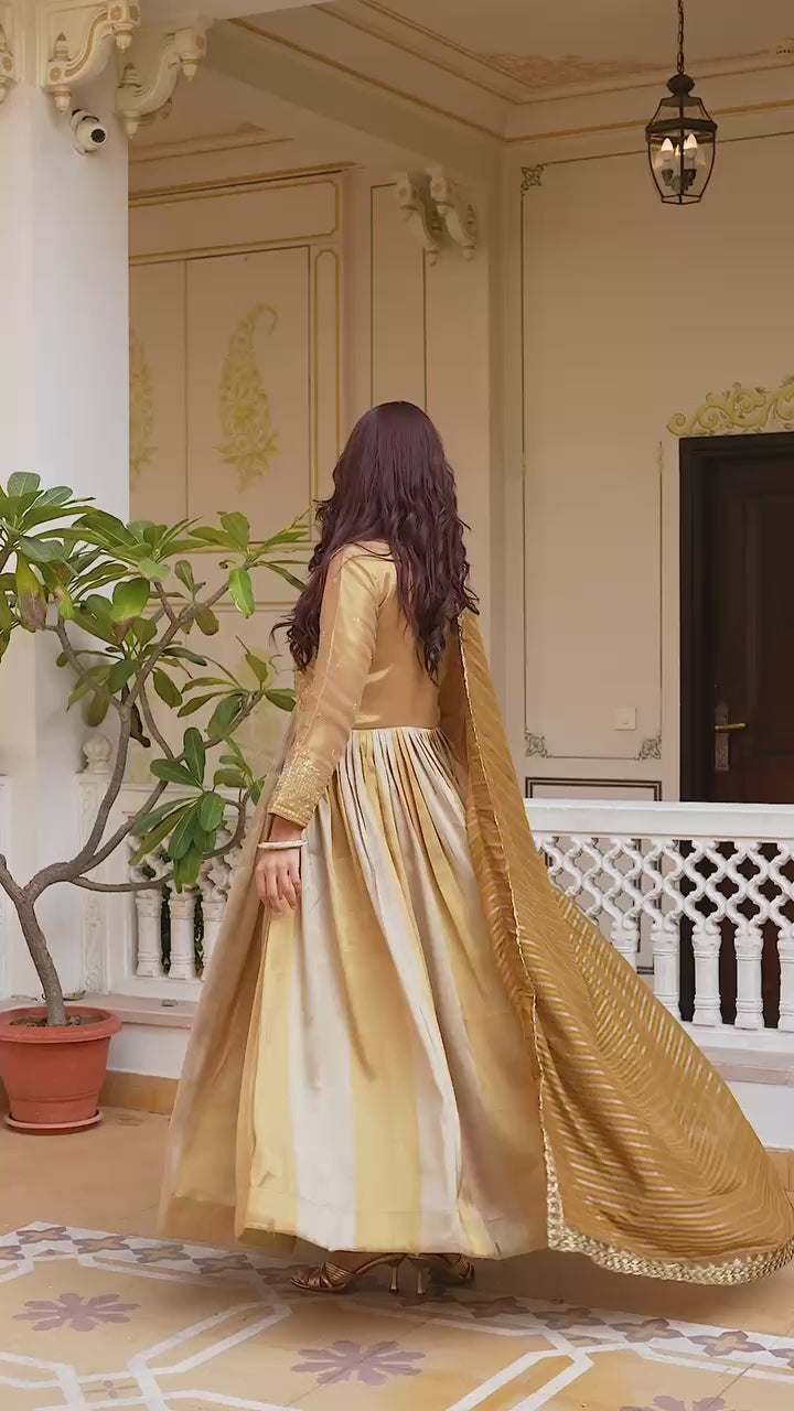 Premium Banarasi Silk Embroidered Anarkali Gown with Dupatta for Women | Designer Wedding & Festive Wear